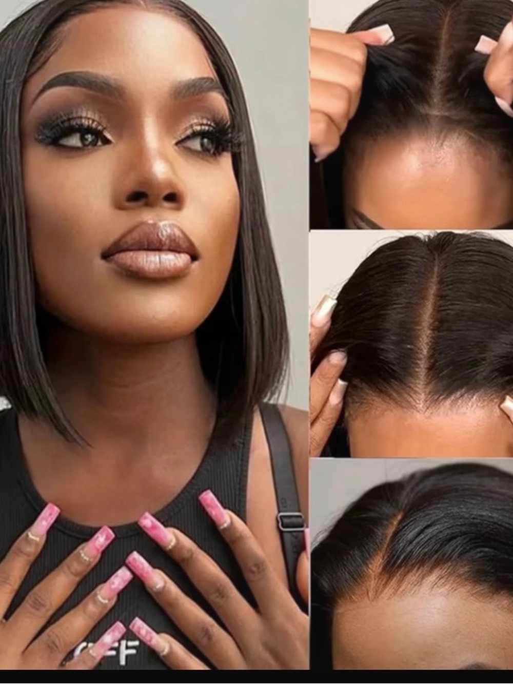 Sleek Black Straight Bob Lace Front Wig - Natural Part